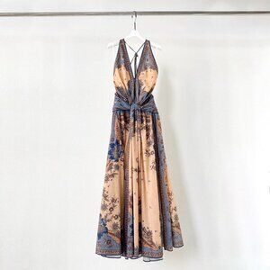 Zimmermann Retro Printed Deep - V Backless Maxi Dress